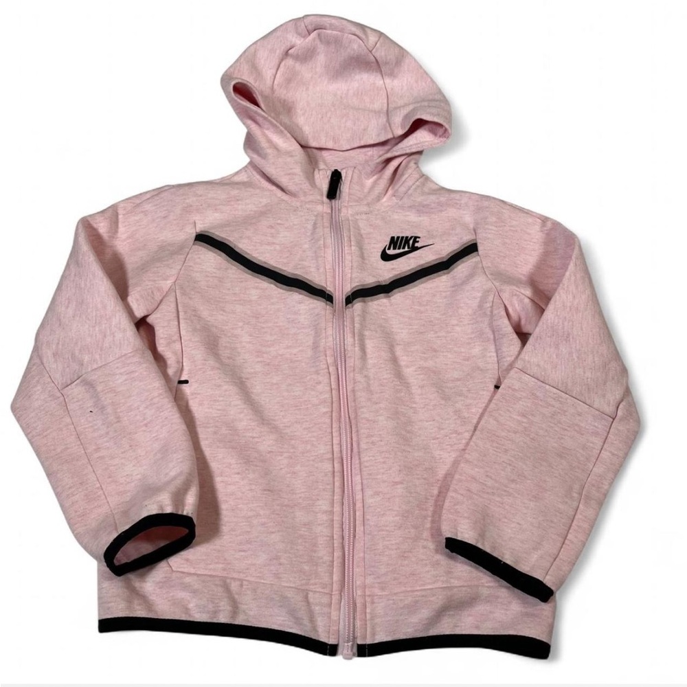 NIke Tech Fleee Hoodie Girls Size 6 Pink Hooded Sweatshirt Full Zip Kids Youth
